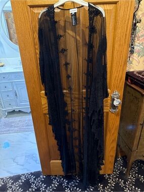 Pilcro Black Sheer Lace Duster Jacket